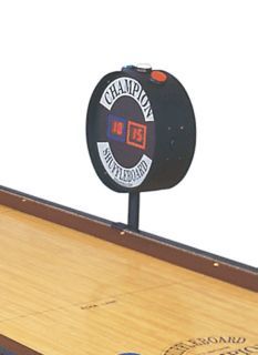 Rail mount shuffleboard table score unit